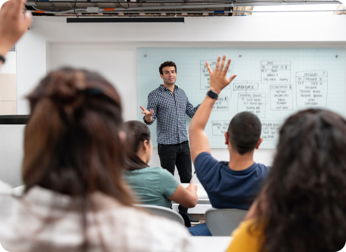 Professors teaching a class of students who use the GA intern app